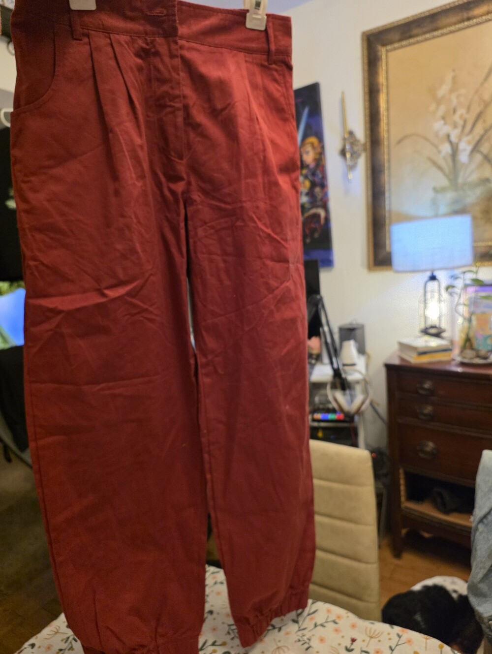Womans Red Casual Pleated Pants